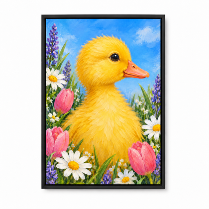 Spring Duckling and Flowers — Black Frame finish product view | AUSJOJO