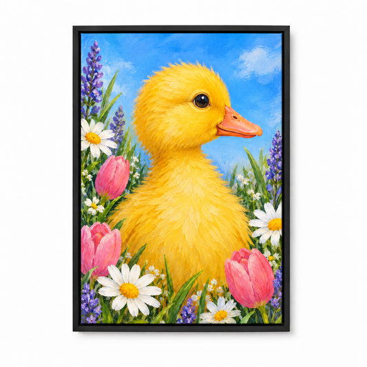 Spring Duckling and Flowers — Black Frame finish product view | AUSJOJO
