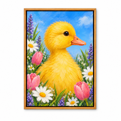 Spring Duckling and Flowers — Brown Frame finish product view | AUSJOJO