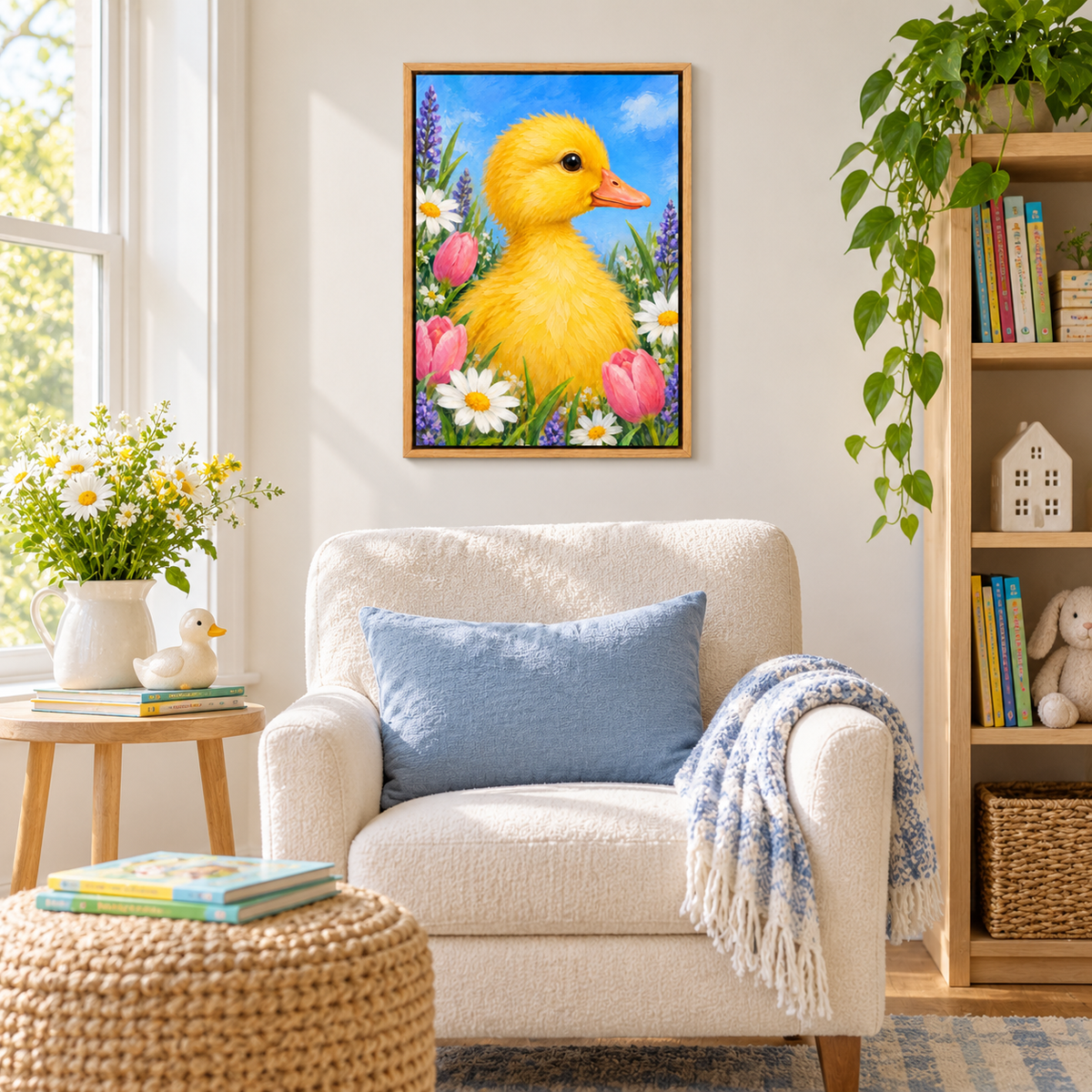 Spring Duckling and Flowers — Brown Frame room scene | AUSJOJO