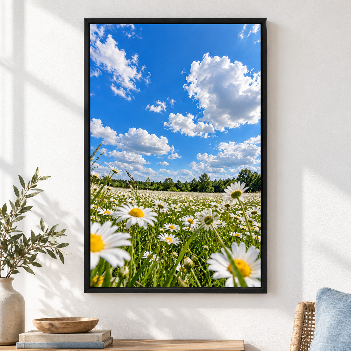 Blue Sky Daisy Meadow — Black Frame wall scene | AUSJOJO