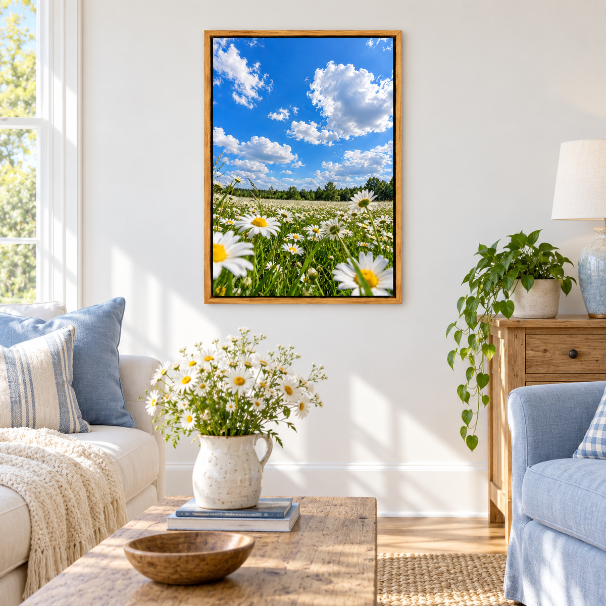 Blue Sky Daisy Meadow — Brown Frame room scene | AUSJOJO