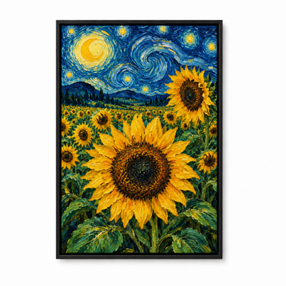 Moonlit Sunflower Field Impasto — Black Frame finish product view | AUSJOJO