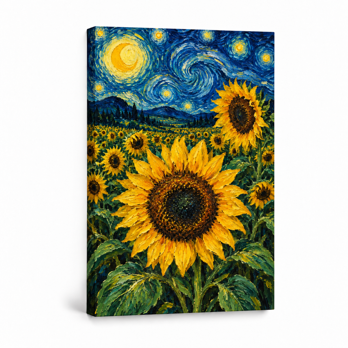 Moonlit Sunflower Field Impasto — Stretched Canvas product view | AUSJOJO