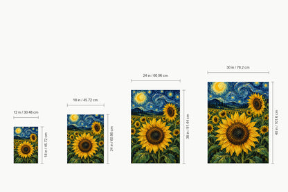 Moonlit Sunflower Field Impasto — size comparison guide | AUSJOJO