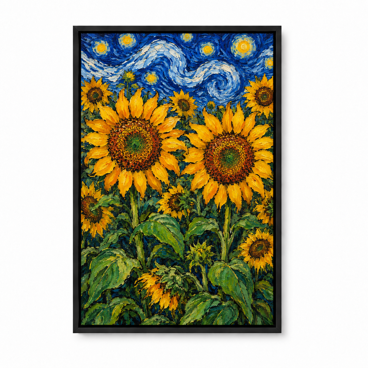 Twin Sunflowers and Swirling Night Sky — Black Frame finish product view | AUSJOJO
