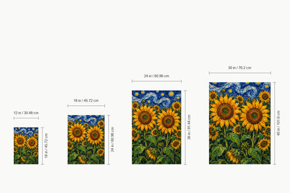 Twin Sunflowers and Swirling Night Sky — size comparison guide | AUSJOJO
