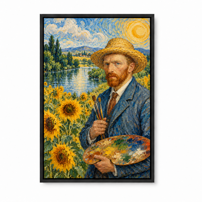 Straw Hat Painter in Sunflower Landscape — Black Frame finish product view | AUSJOJO