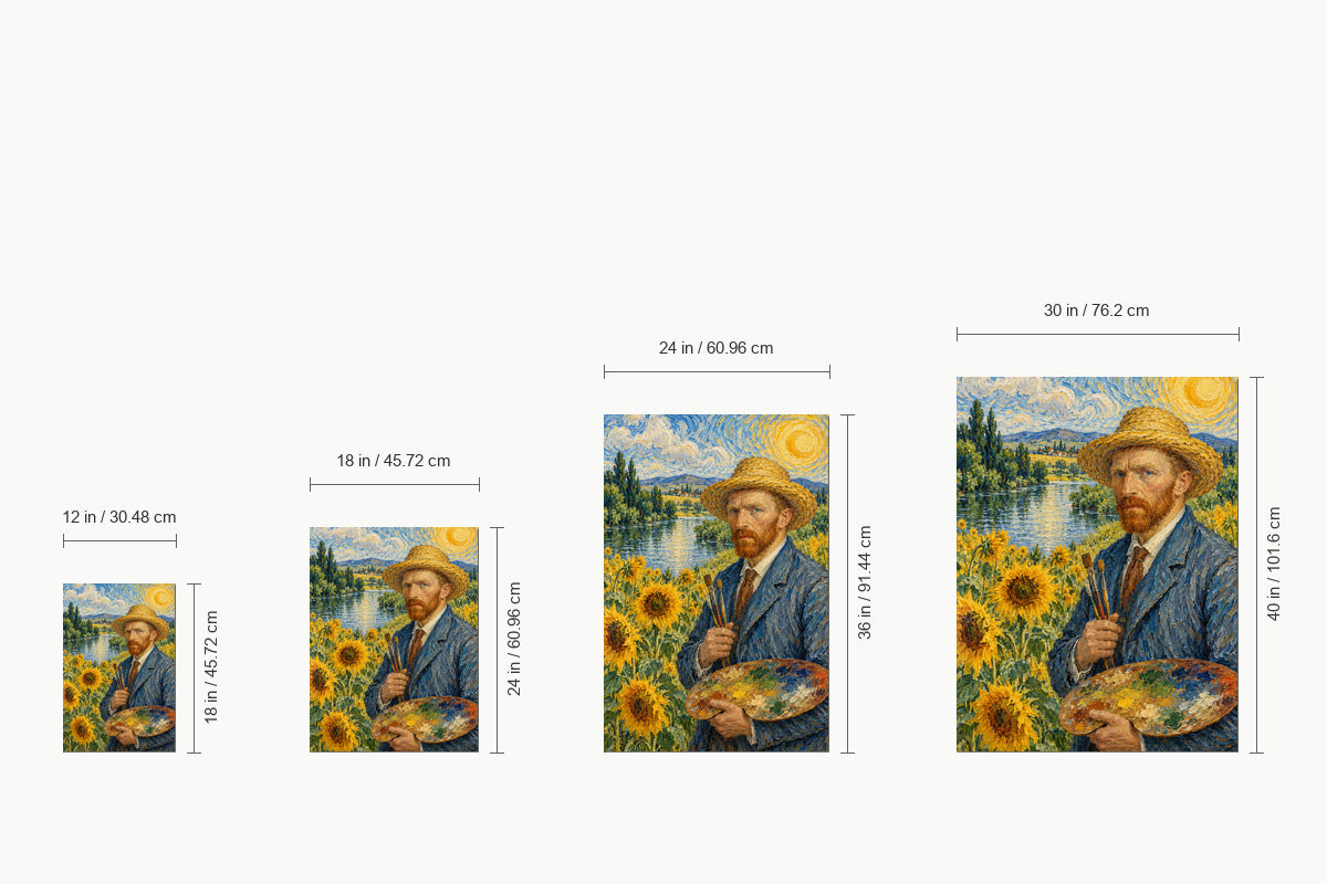 Straw Hat Painter in Sunflower Landscape — size comparison guide | AUSJOJO