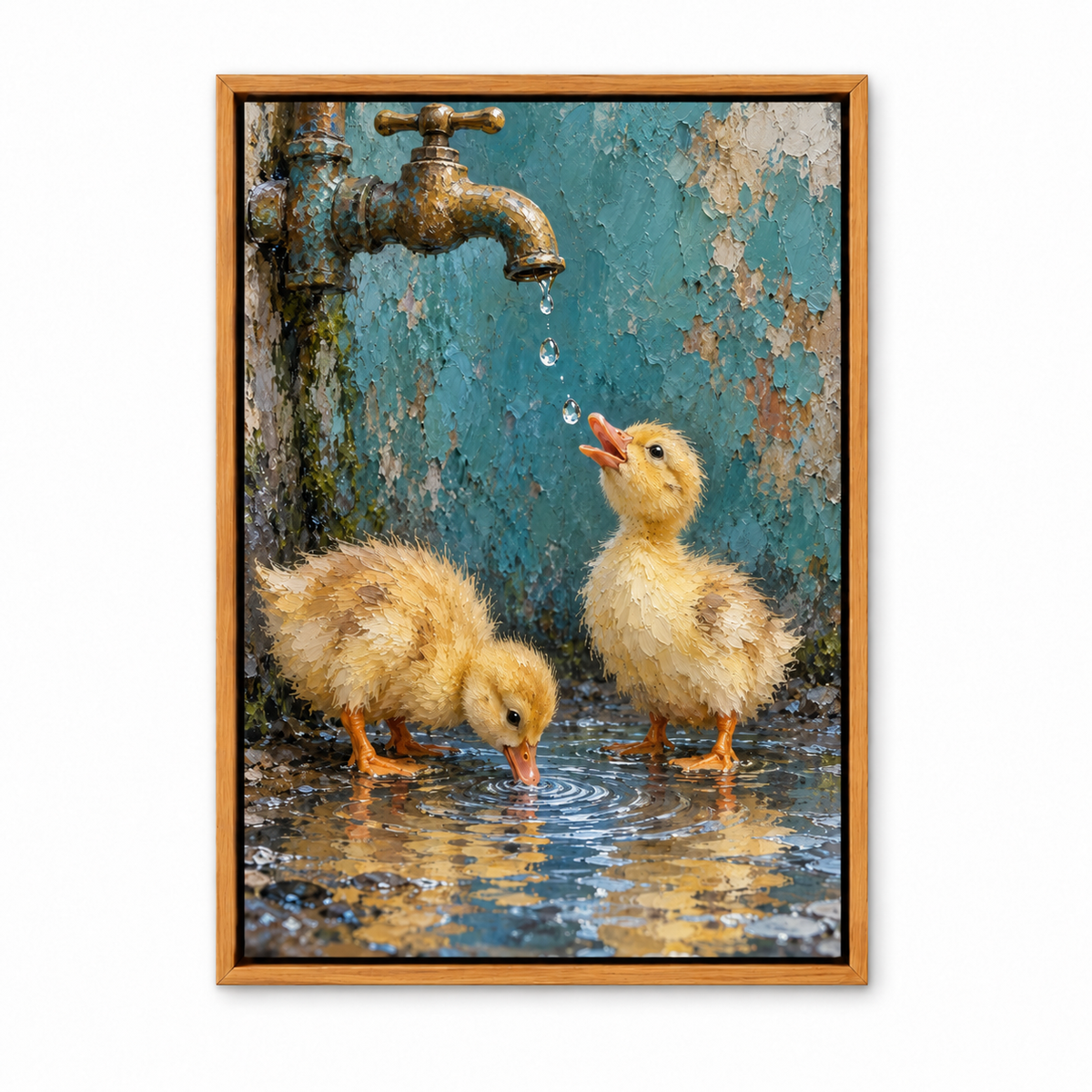 Two Ducklings and Brass Faucet — Brown Frame finish product view | AUSJOJO