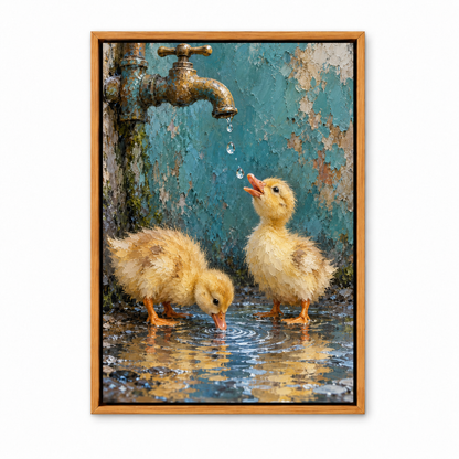 Two Ducklings and Brass Faucet — Brown Frame finish product view | AUSJOJO