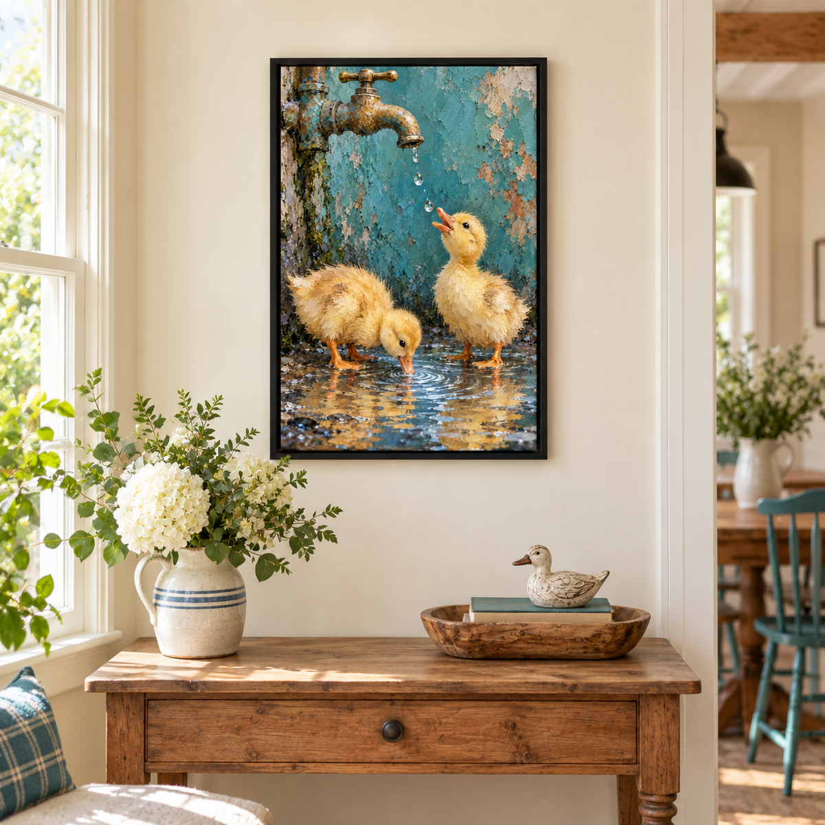 Two Ducklings and Brass Faucet — Black Frame room scene | AUSJOJO