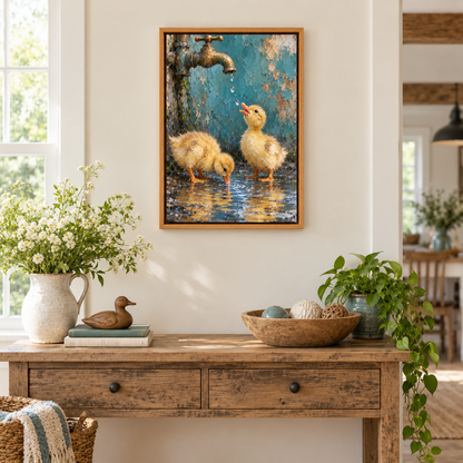 Two Ducklings and Brass Faucet — Brown Frame room scene | AUSJOJO