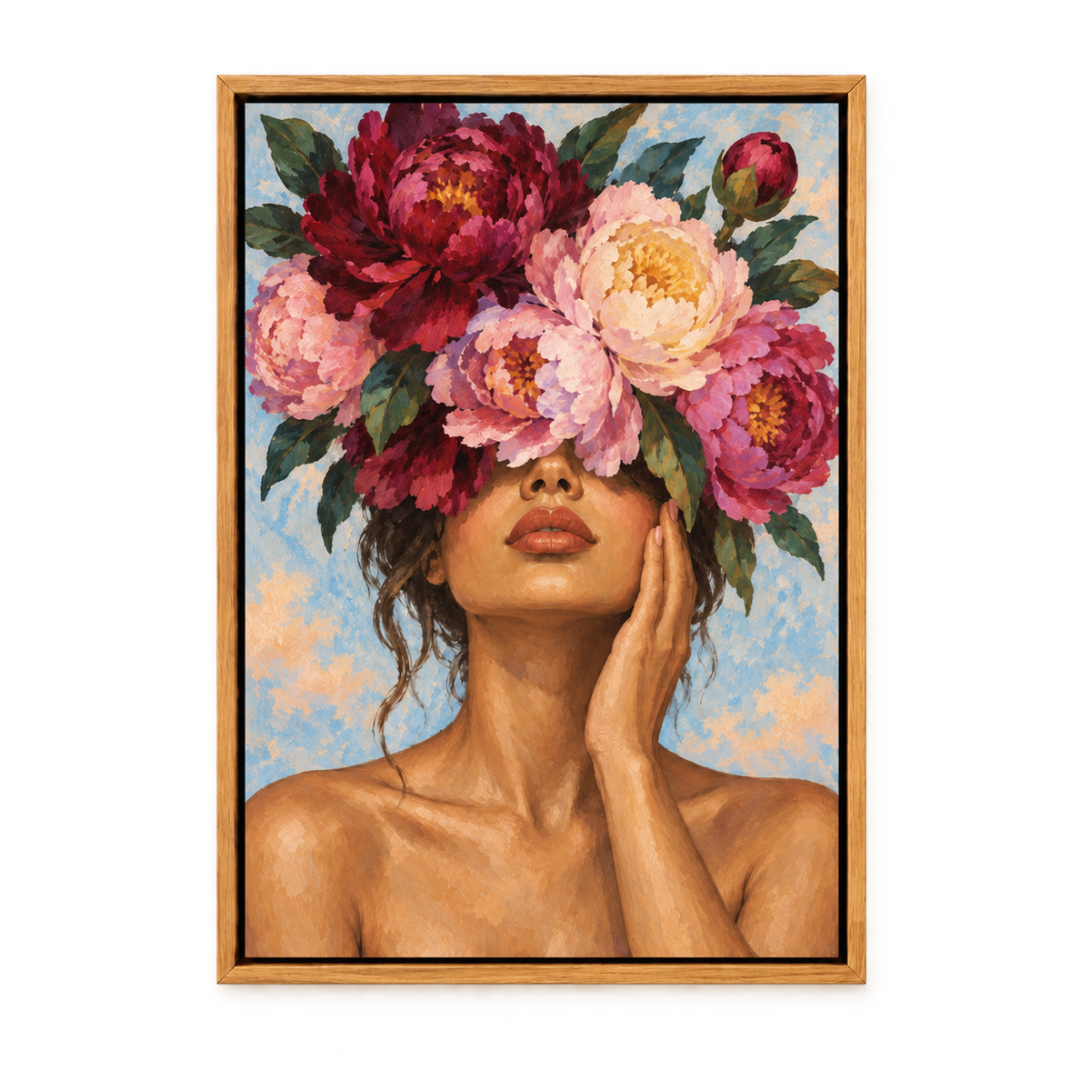 Flower Crown Woman Portrait — Brown Frame finish product view | AUSJOJO