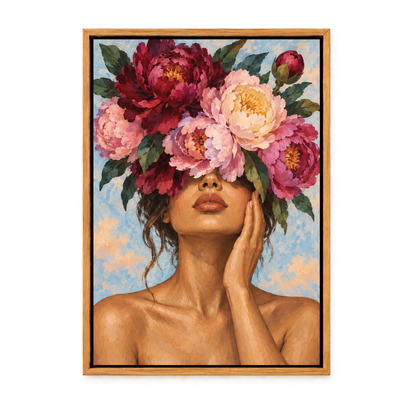 Flower Crown Woman Portrait — Brown Frame finish product view | AUSJOJO