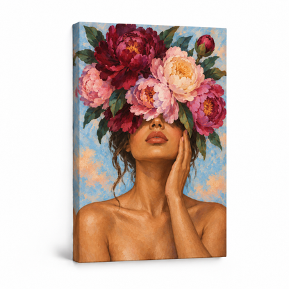 Flower Crown Woman Portrait — Stretched Canvas product view | AUSJOJO
