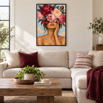 Flower Crown Woman Portrait — Black Frame room scene | AUSJOJO