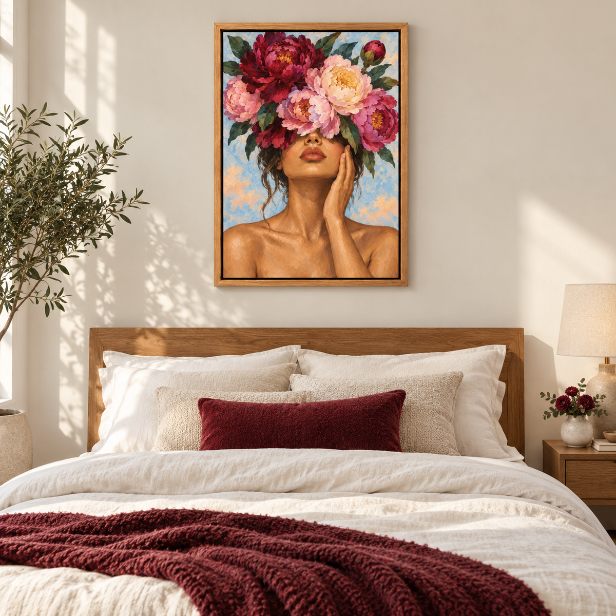 Flower Crown Woman Portrait — Brown Frame room scene | AUSJOJO
