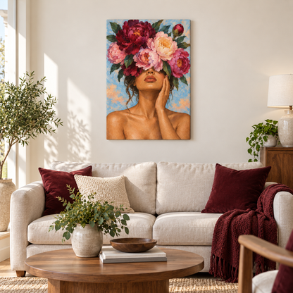 Flower Crown Woman Portrait — Stretched Canvas room scene | AUSJOJO