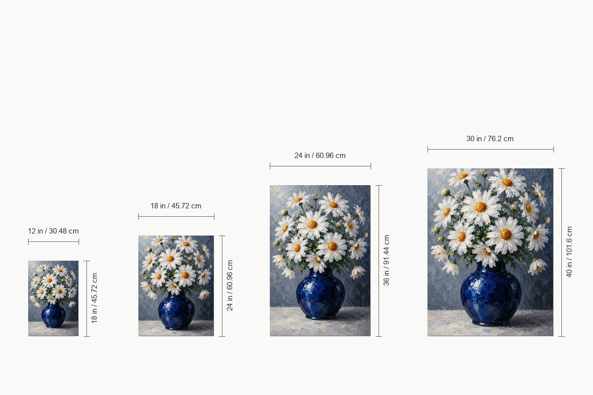 White Daisies in Cobalt Blue Vase — size comparison guide | AUSJOJO