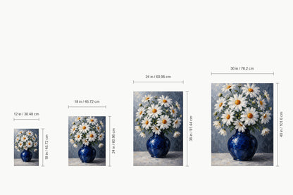 White Daisies in Cobalt Blue Vase — size comparison guide | AUSJOJO