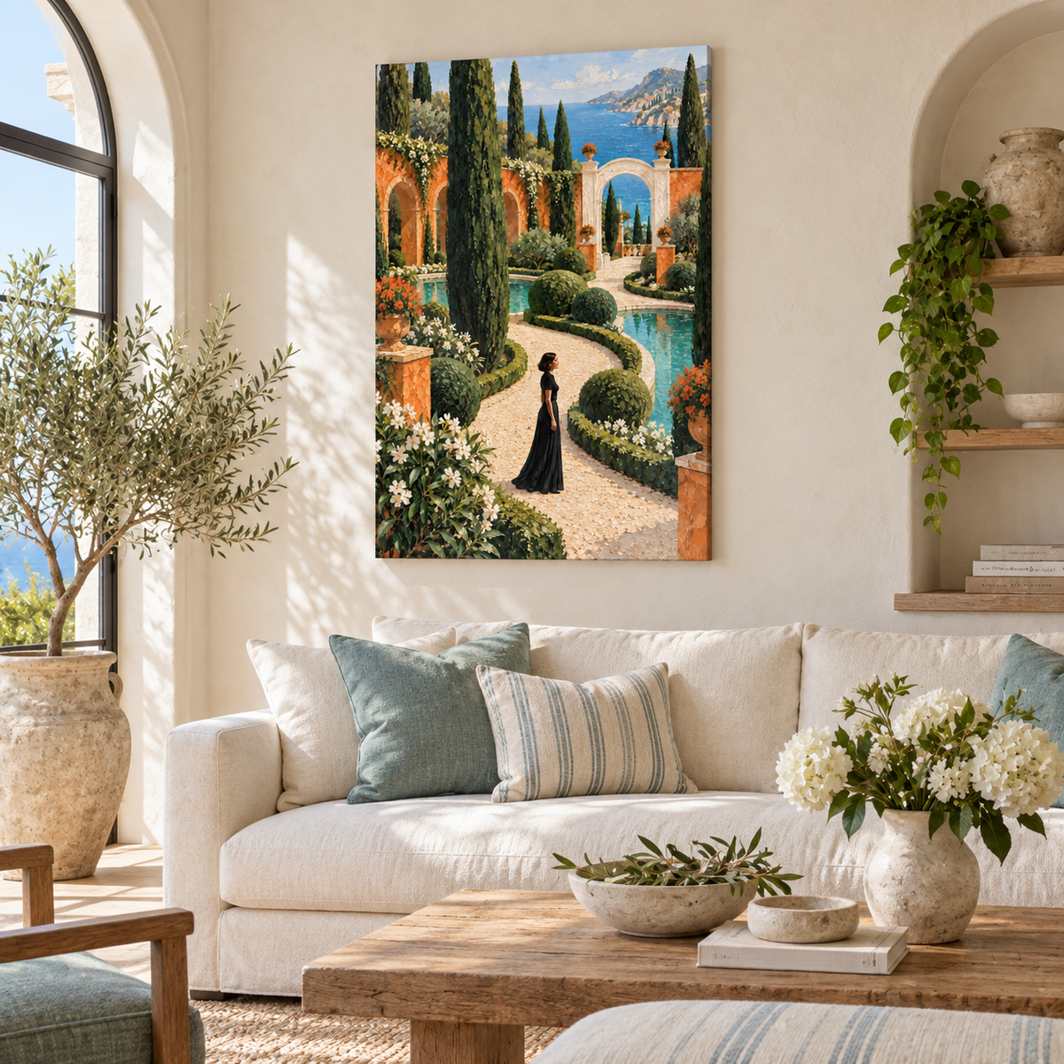 Mediterranean Garden Woman — Black Frame room scene | AUSJOJO