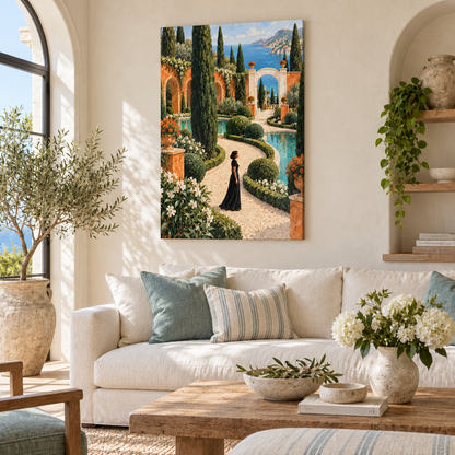 Mediterranean Garden Woman — Black Frame room scene | AUSJOJO