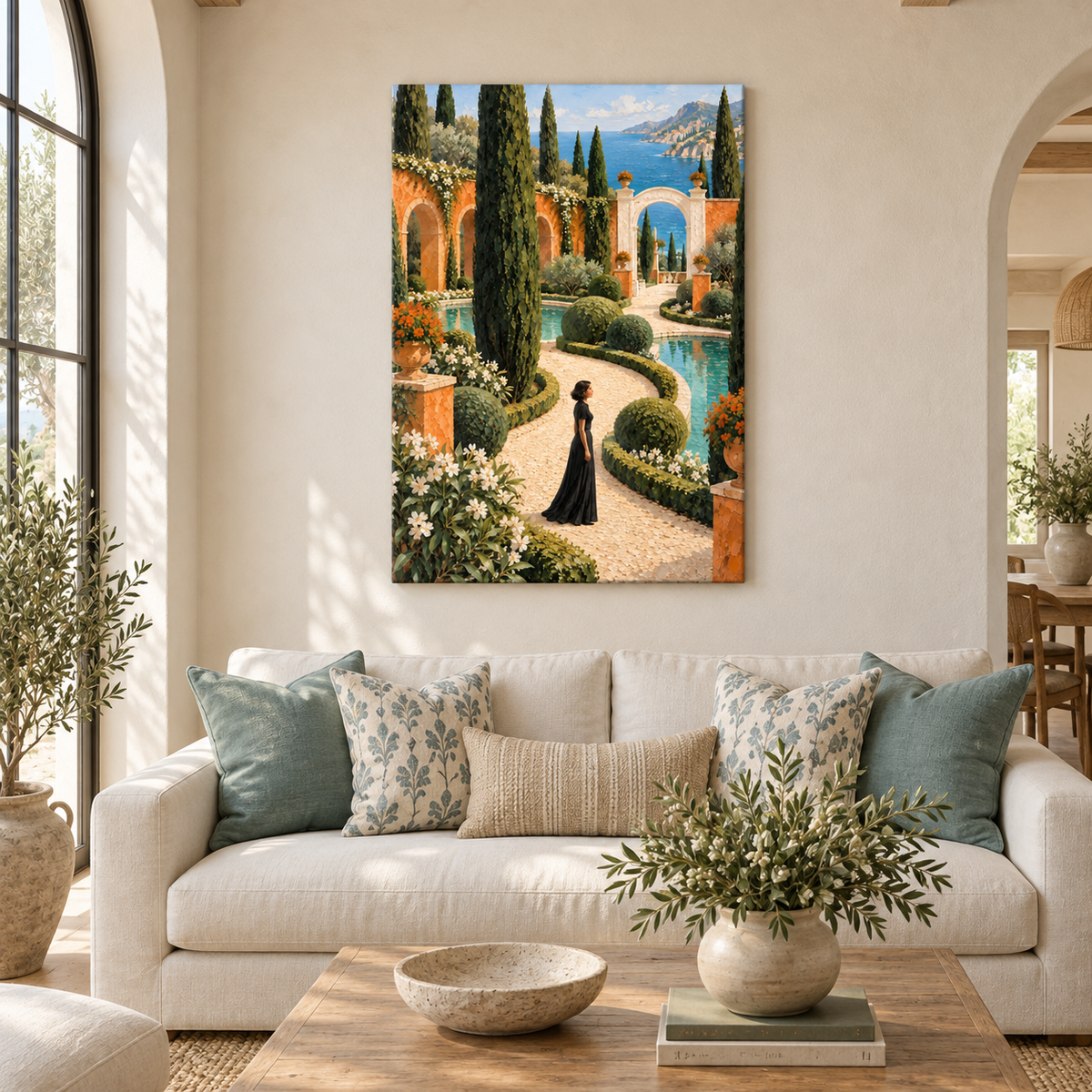 Mediterranean Garden Woman — Brown Frame room scene | AUSJOJO