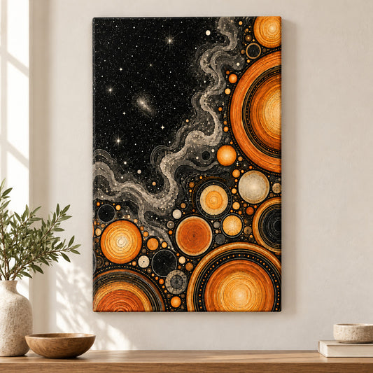 Orange Celestial Discs Cosmic — Black Frame wall scene | AUSJOJO