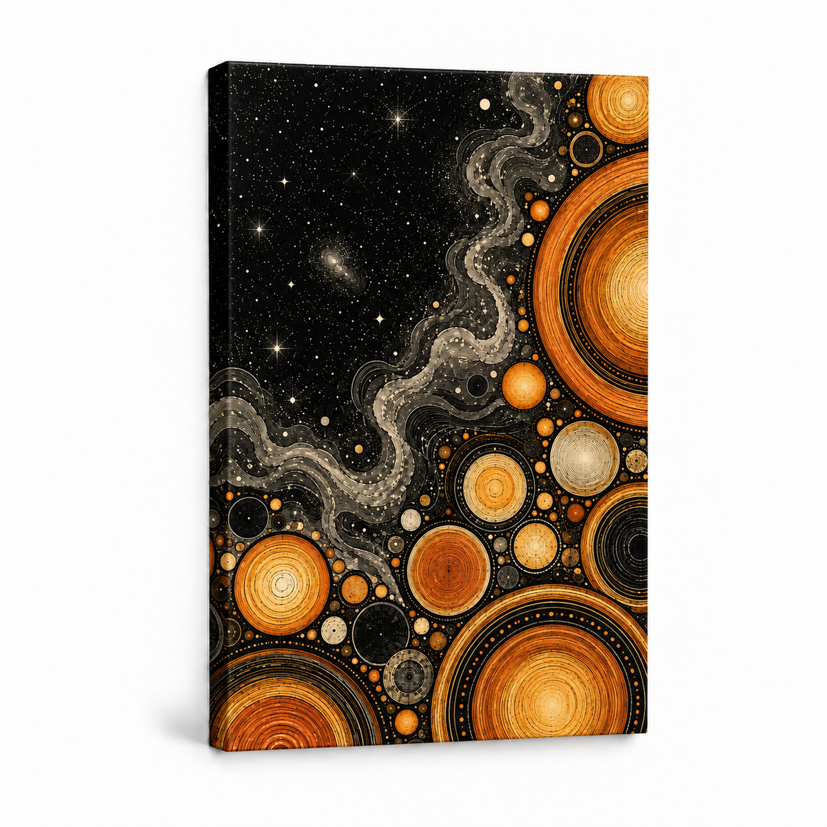 Orange Celestial Discs Cosmic — Stretched Canvas product view | AUSJOJO