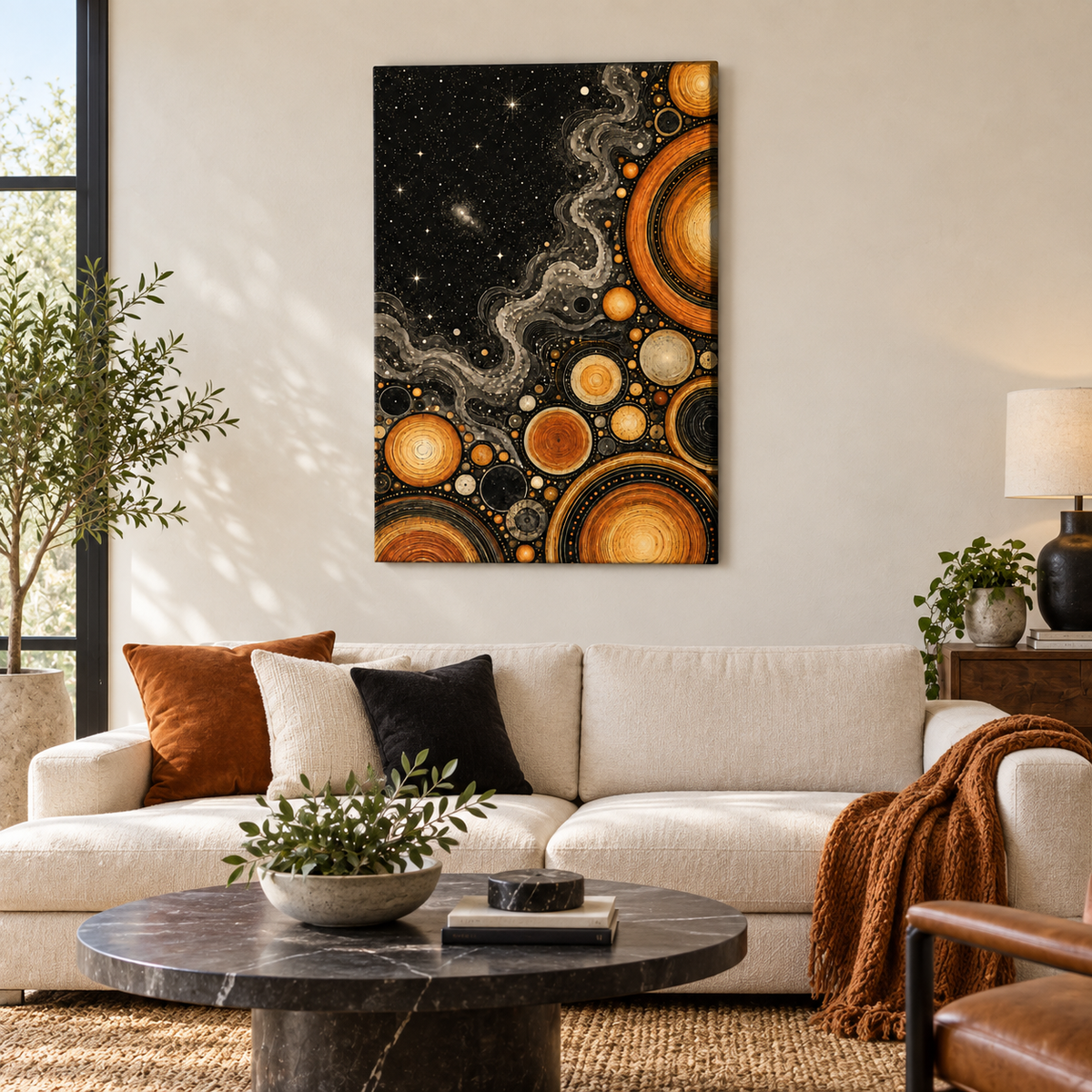 Orange Celestial Discs Cosmic — Black Frame room scene | AUSJOJO