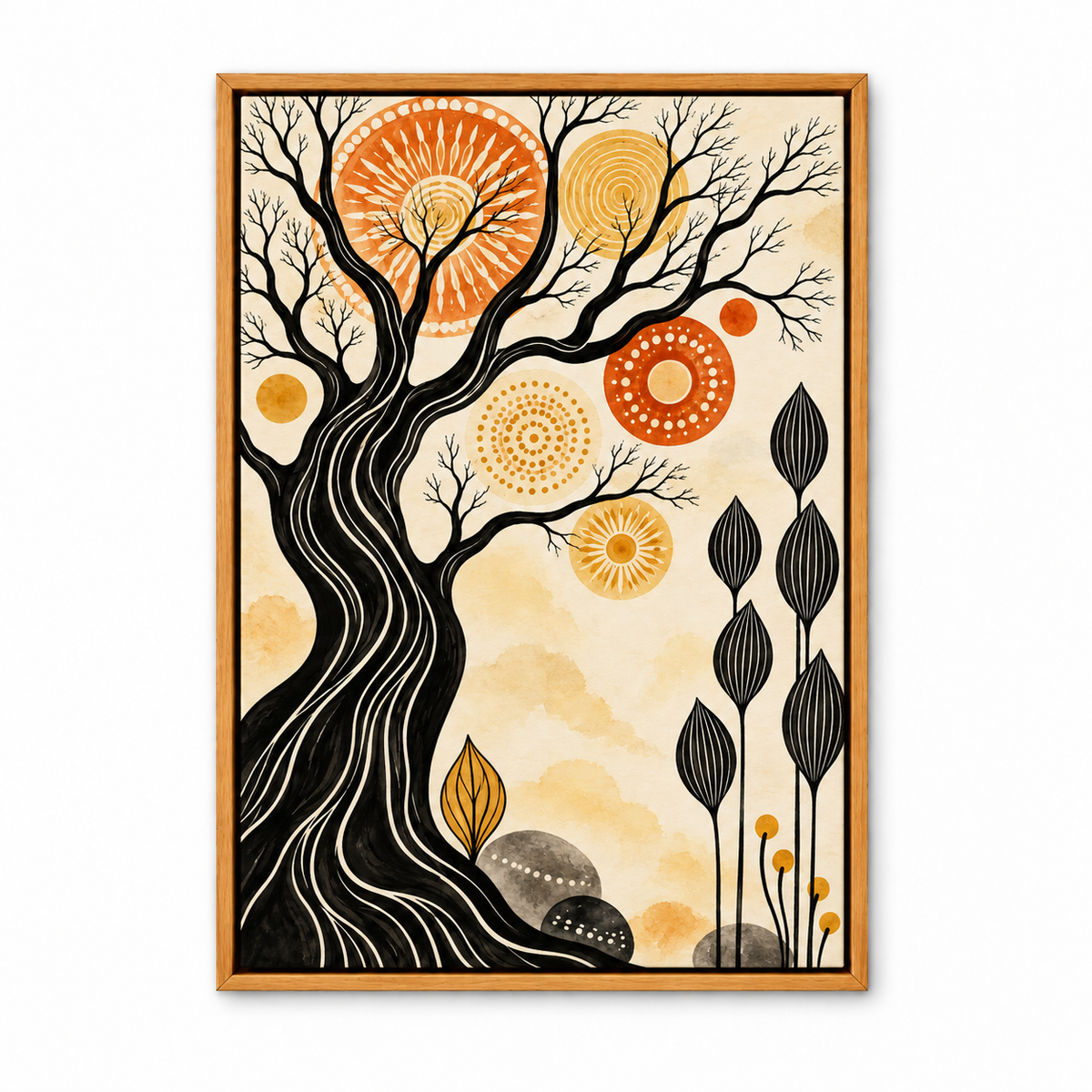 Black Tree and Sunburst Folk — Brown Frame finish product view | AUSJOJO