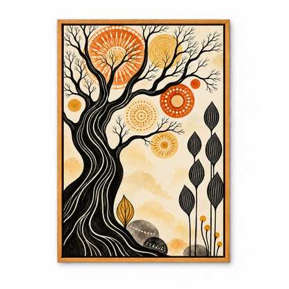 Black Tree and Sunburst Folk — Brown Frame finish product view | AUSJOJO