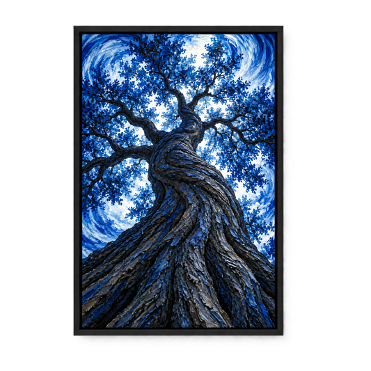 Blue Twisting Tree Upward View — Black Frame finish product view | AUSJOJO