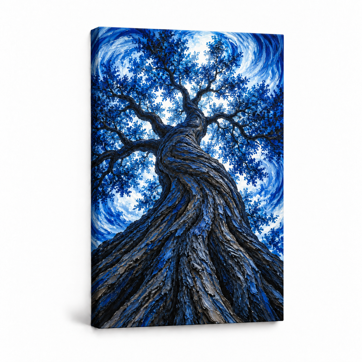 Blue Twisting Tree Upward View — Stretched Canvas product view | AUSJOJO