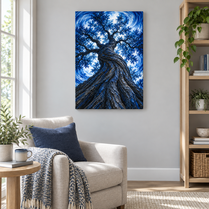 Blue Twisting Tree Upward View — Brown Frame room scene | AUSJOJO