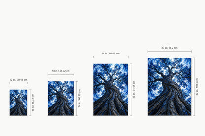 Blue Twisting Tree Upward View — size comparison guide | AUSJOJO