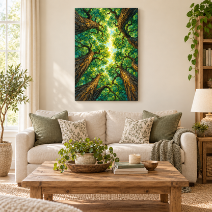Green Spiral Forest Canopy — Black Frame room scene | AUSJOJO
