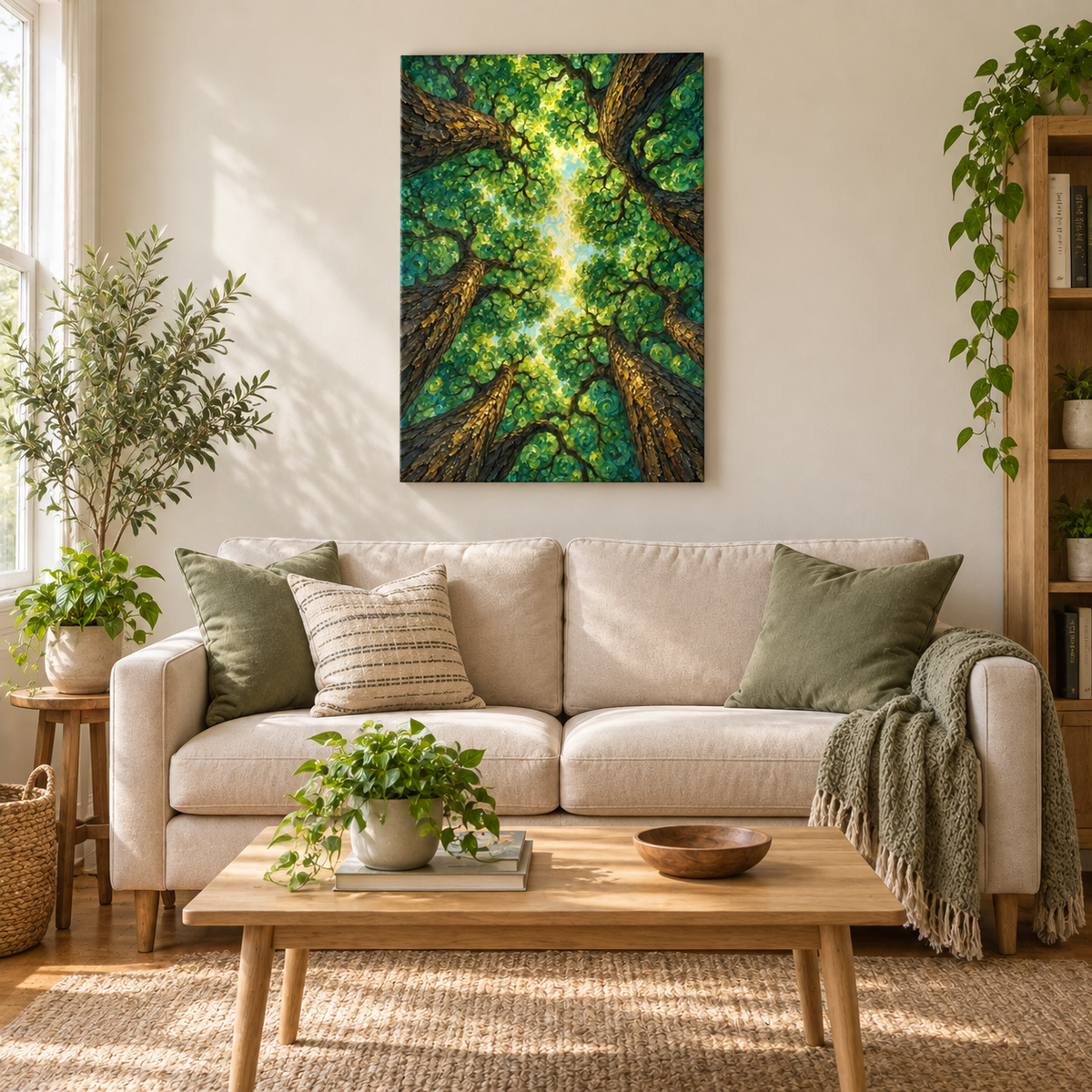 Green Spiral Forest Canopy — Brown Frame room scene | AUSJOJO