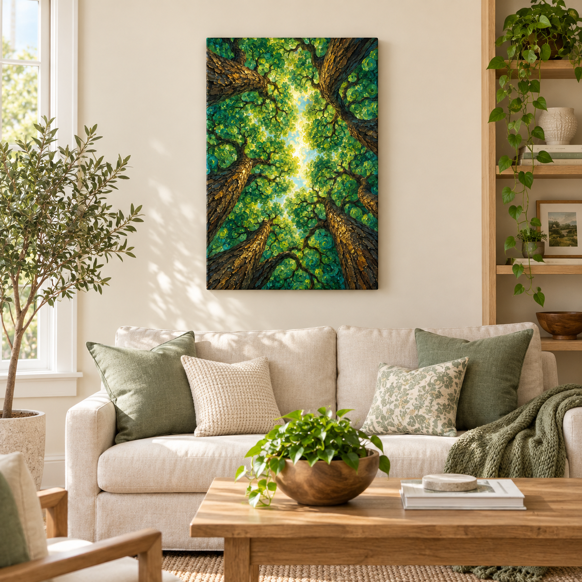 Green Spiral Forest Canopy — Stretched Canvas room scene | AUSJOJO