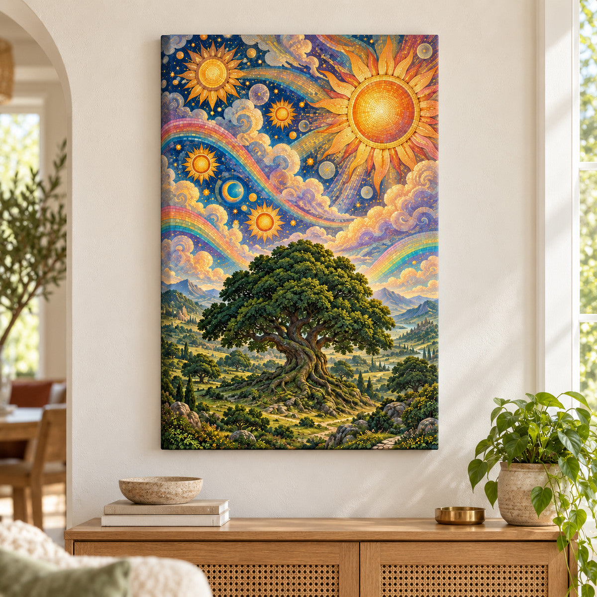 Solar Mosaic Tree Landscape — Black Frame wall scene | AUSJOJO