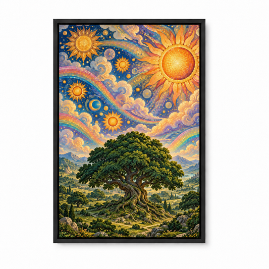 Solar Mosaic Tree Landscape — Black Frame finish product view | AUSJOJO