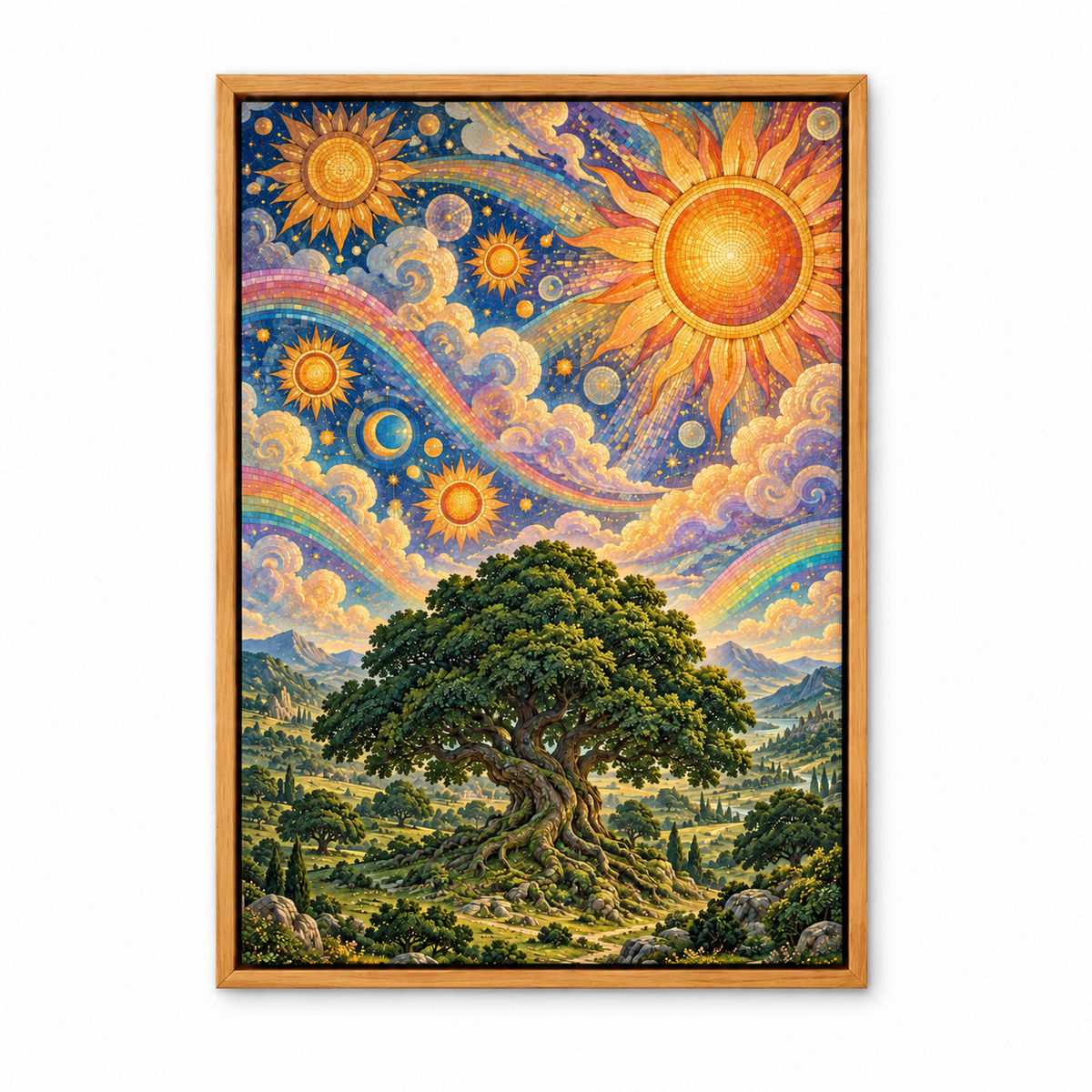 Solar Mosaic Tree Landscape — Brown Frame finish product view | AUSJOJO