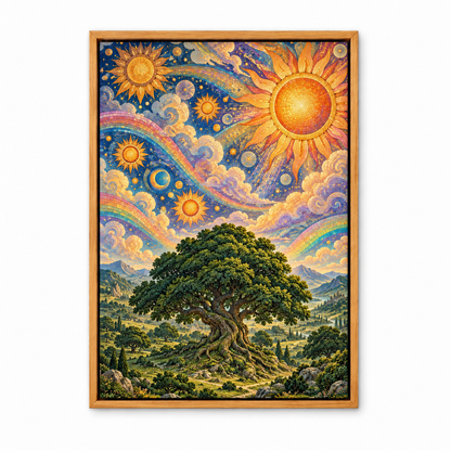 Solar Mosaic Tree Landscape — Brown Frame finish product view | AUSJOJO