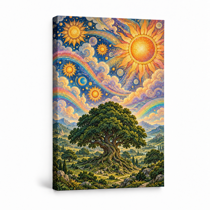 Solar Mosaic Tree Landscape — Stretched Canvas product view | AUSJOJO