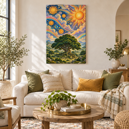 Solar Mosaic Tree Landscape — Black Frame room scene | AUSJOJO