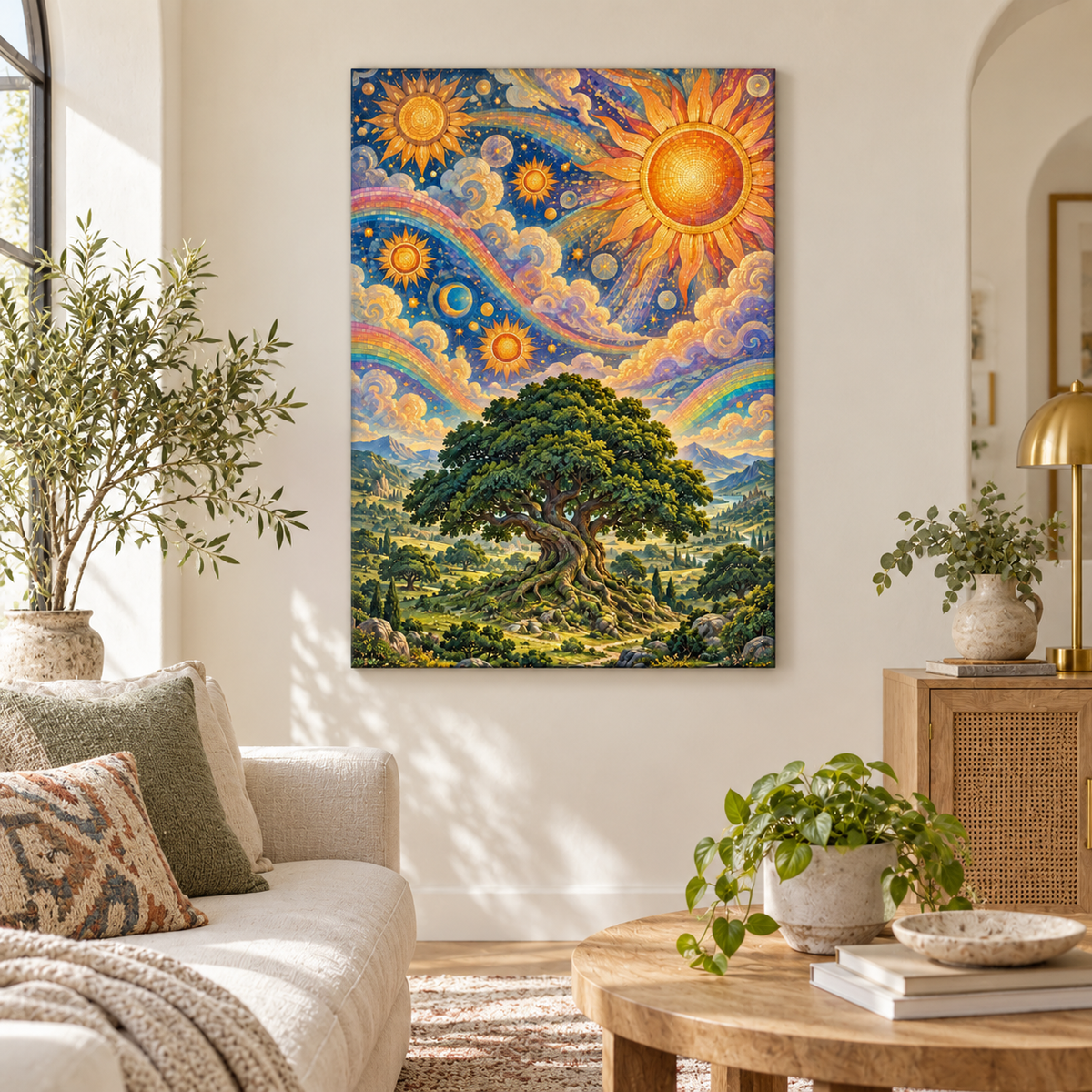 Solar Mosaic Tree Landscape — Brown Frame room scene | AUSJOJO