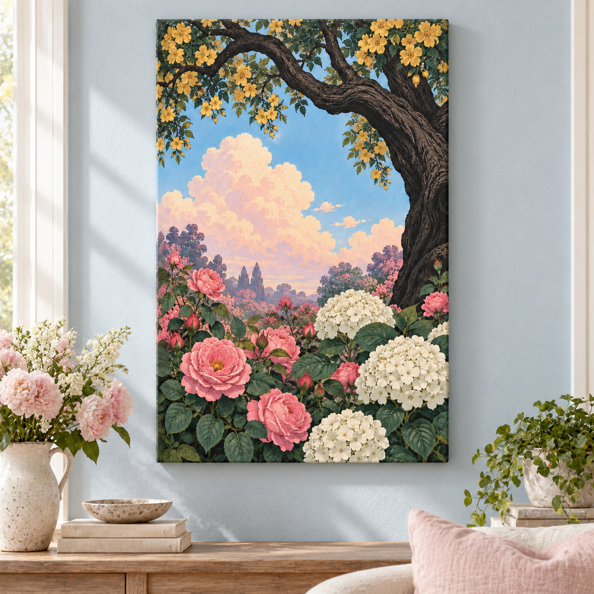 Old Tree Floral Arch — Black Frame wall scene | AUSJOJO