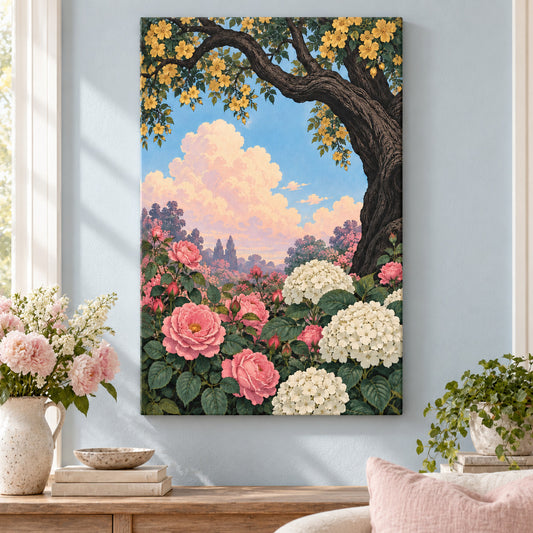 Old Tree Floral Arch — Black Frame wall scene | AUSJOJO