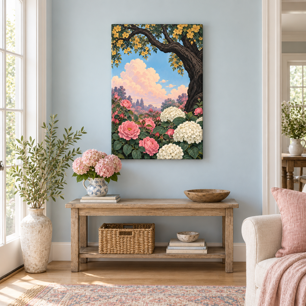 Old Tree Floral Arch — Stretched Canvas room scene | AUSJOJO